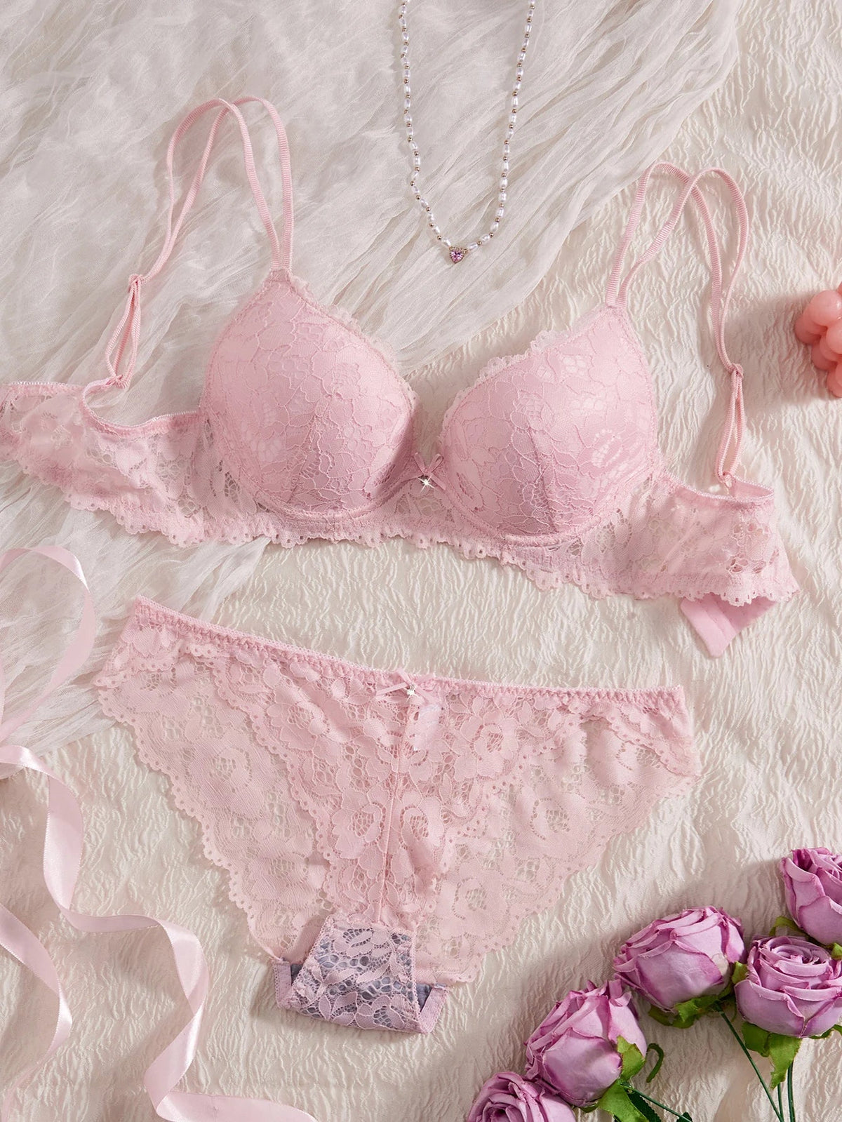 6-Piece Set Lace Women's Underwear Set No Lining Lace Push up Bra Comfortable Fitting Sexy Mesh Lace Panties Women's Bra Set