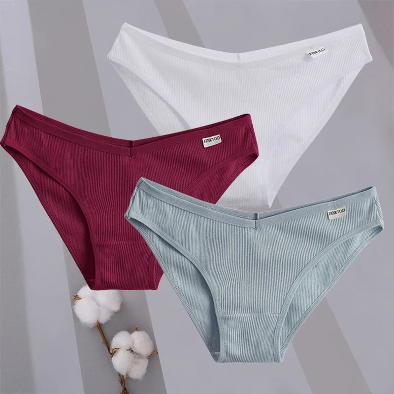 3PCS/Set Women Cotton Briefs Panties Ladies Sexy Solid Color Low Waist Underwear Female Soft Breathable Intimates Lingerie 2024