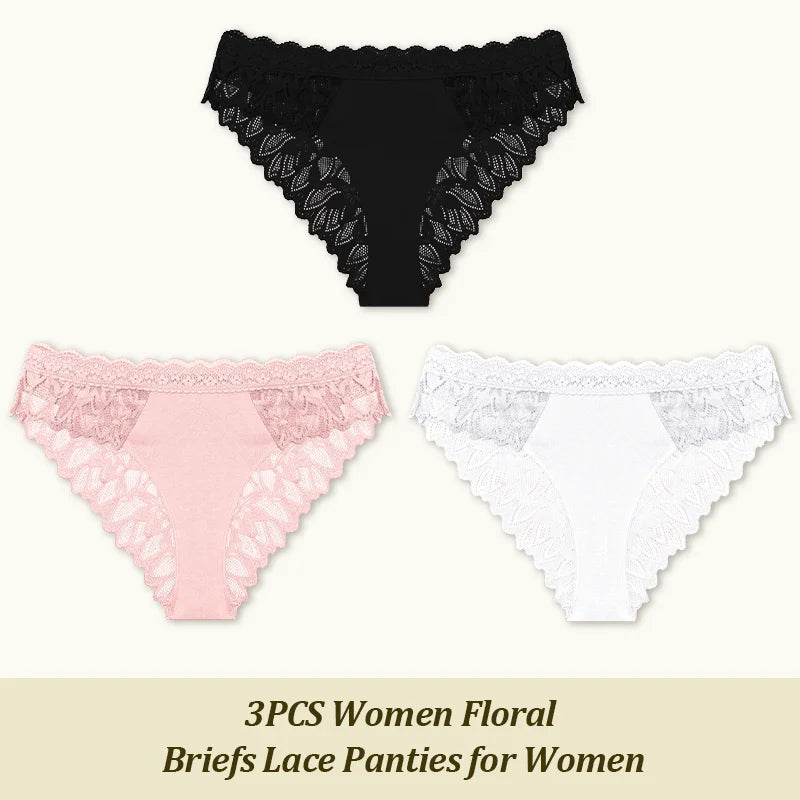 3Pcs/set Lace Sexy Panties Women XS-XL Low-Rise Briefs Sexy Ladies Underwear Trendy Floral Underpants Female Panty Lingerie New