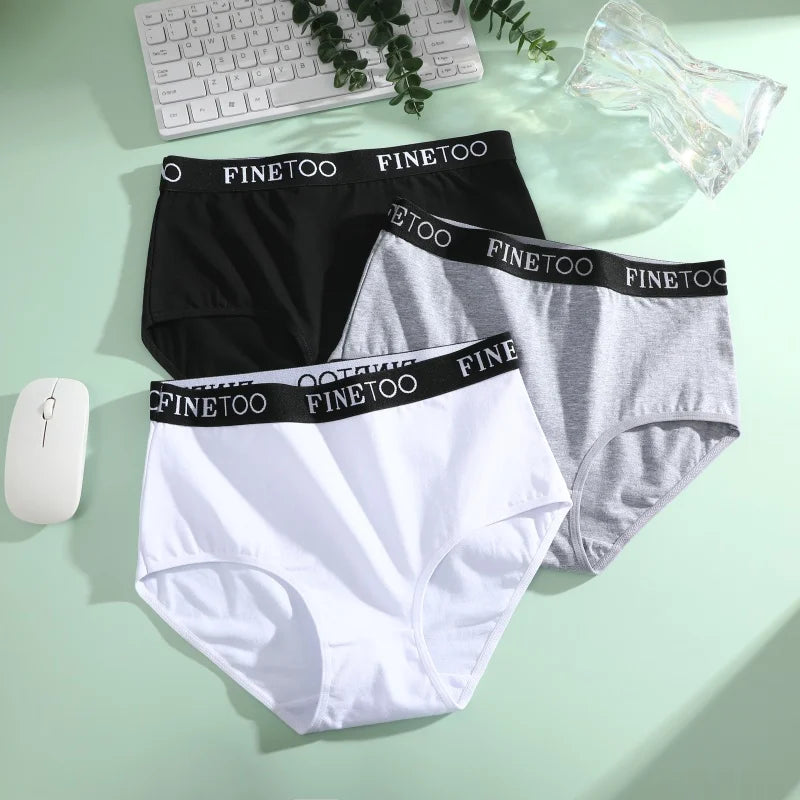 Finetoo 3Pcs Women's Seamless Cotton Briefs Women Plus SizePanties Breathable Underwear Female Low Waist Soft Lingerie S-XXL