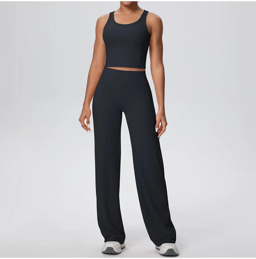 2PCS Yoga Set Women Tracksuit Nude Feeling Workout Sets Gym Clothes Push Up Fitness Running Sportswear Sport Straight tank suit