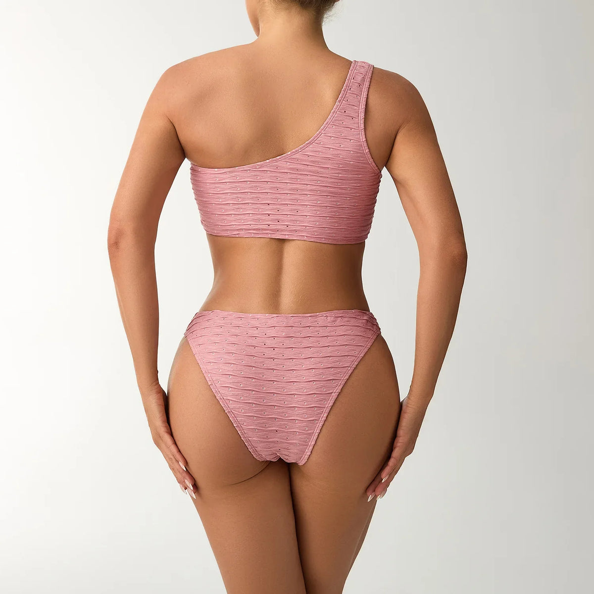 2026 New Style Breathable Quick Dry Solid Color Single Shoulder Bikini Sexy Swimsuit Women's High Elasticity Thickened Backless