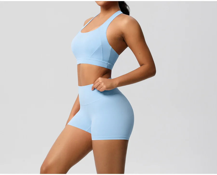 2PCS Yoga Set Women Gym Sports Suits Fitness Bra Crop Top Workout Clothes Female Athletic Wear Push Up Shorts Sportswear