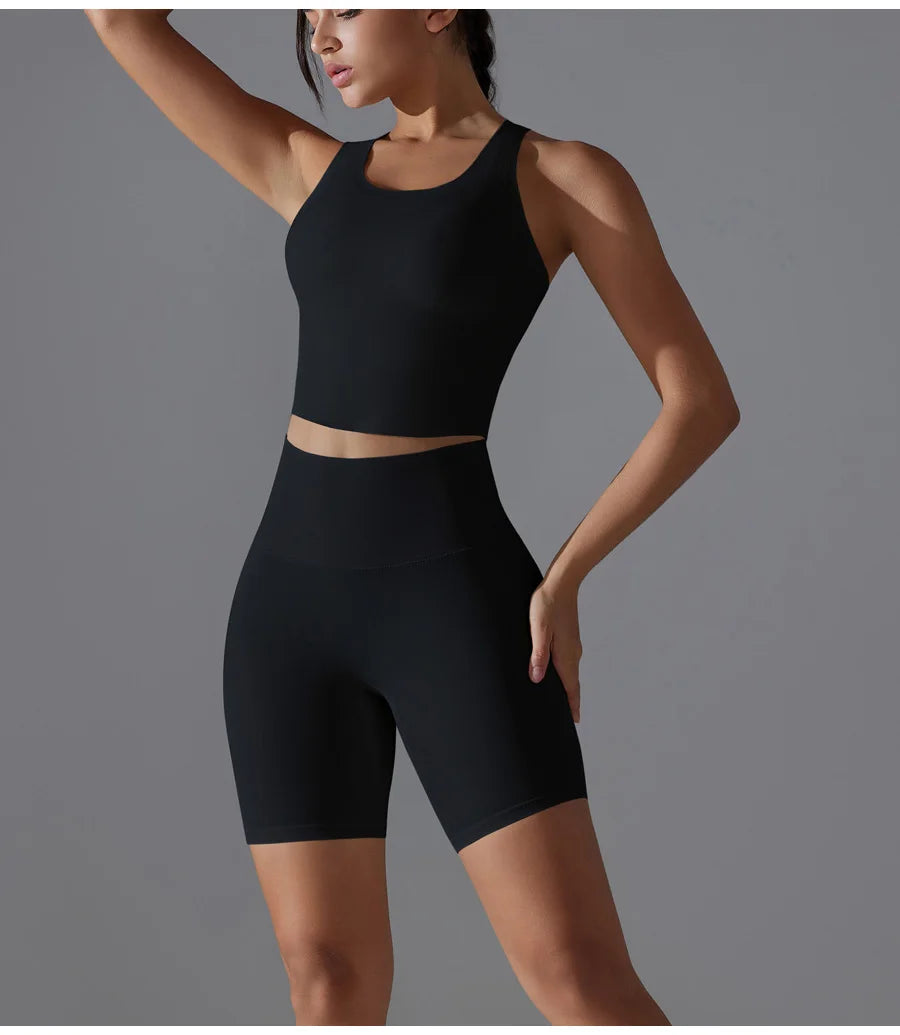 Yoga Set 2PCS Sports Suit seamless sports vest Women Nude tight-fitting Gym running Shorts Fitness Tracksuit Workout Sportswear