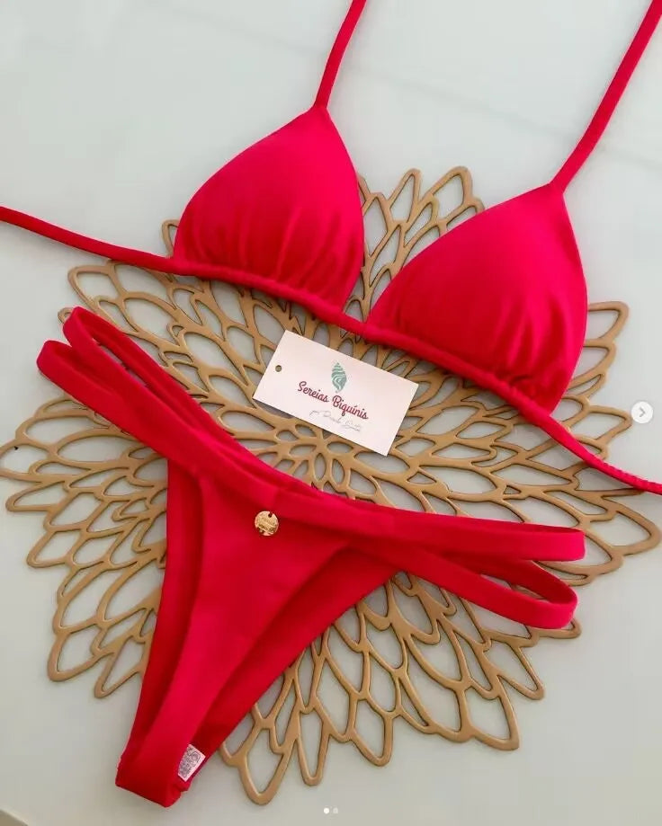 2026 Swimwear Women Cute  Cherry Print Brazilian Thong Bikini Set Sexy Thong Swimsuit Two Pieces Bathing Suit Women Beach Wear