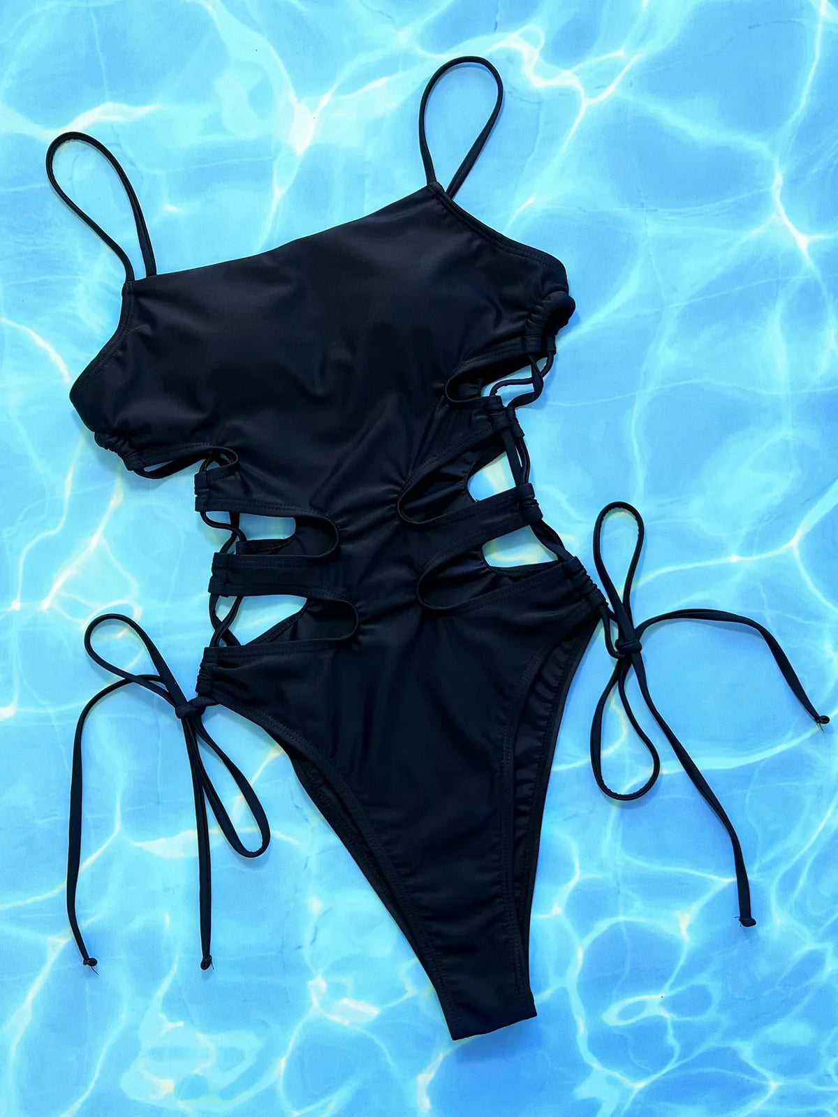 Sexy Hollow Out Bikini Set 2026 Women Black One Shoulder Bandage One Piece Swimsuit Summer Bathing Suit High Waist Swimwear