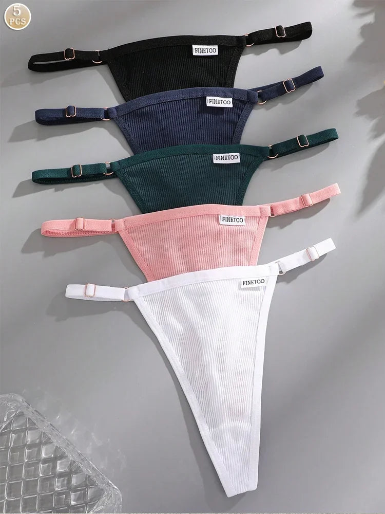 5PCS Women's Panties Cotton Thongs Adjustable Waist Sexy G-String Solid Color Seamless Intimate Female Underpants Lingerie S-XL