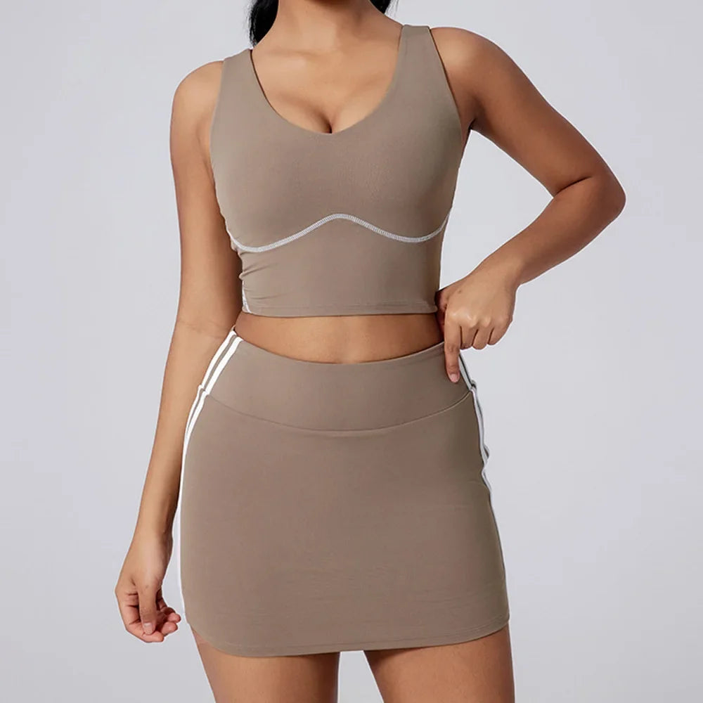 Women Vest Tank Top Tennis Suit Fitness Yoga Set Casual Outdoor Short Skirt Running Golf Gym Suit Female Breathable Sportswear