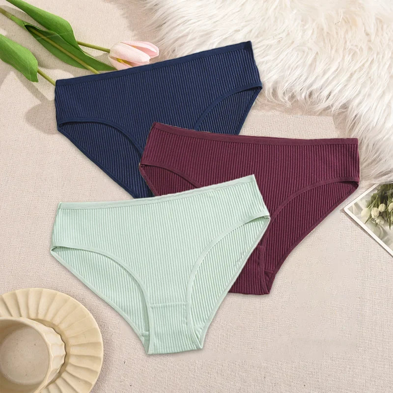 3Pcs/Set Women's Seamless Cotton Briefs Women Panties Solid Color Breathable Underwear Female Low Waist Soft Lingerie S-XXL