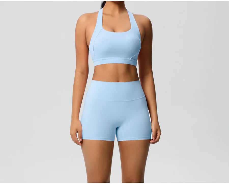 2PCS Yoga Set Women Gym Sports Suits Fitness Bra Crop Top Workout Clothes Female Athletic Wear Push Up Shorts Sportswear