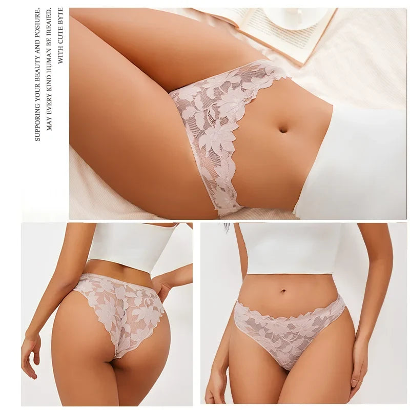 3Pcs/Set Sexy Floral Lace Underwear Panties Sets Hollow Out See-Through Romantic Lingerie Underwear Sexy Women Panties S-XL