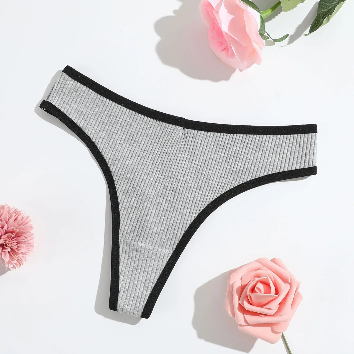 1pcs Seamless Cotton Thong Ribbed Ladies Panties Low Rise Solid Color Sexy G-string Panties Female Breathable Underwear