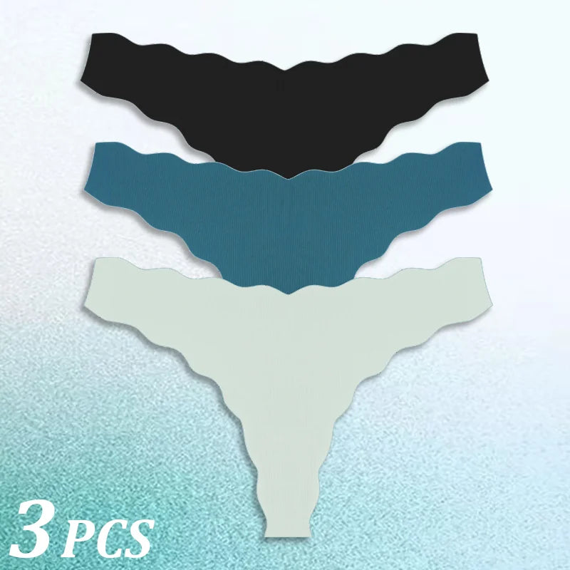 3PCS Women Seamless Panties Wavy Design Ultra-thin Panties Women Ice Silk Underwear Sexy Panty Low Waist G-string Female Solid