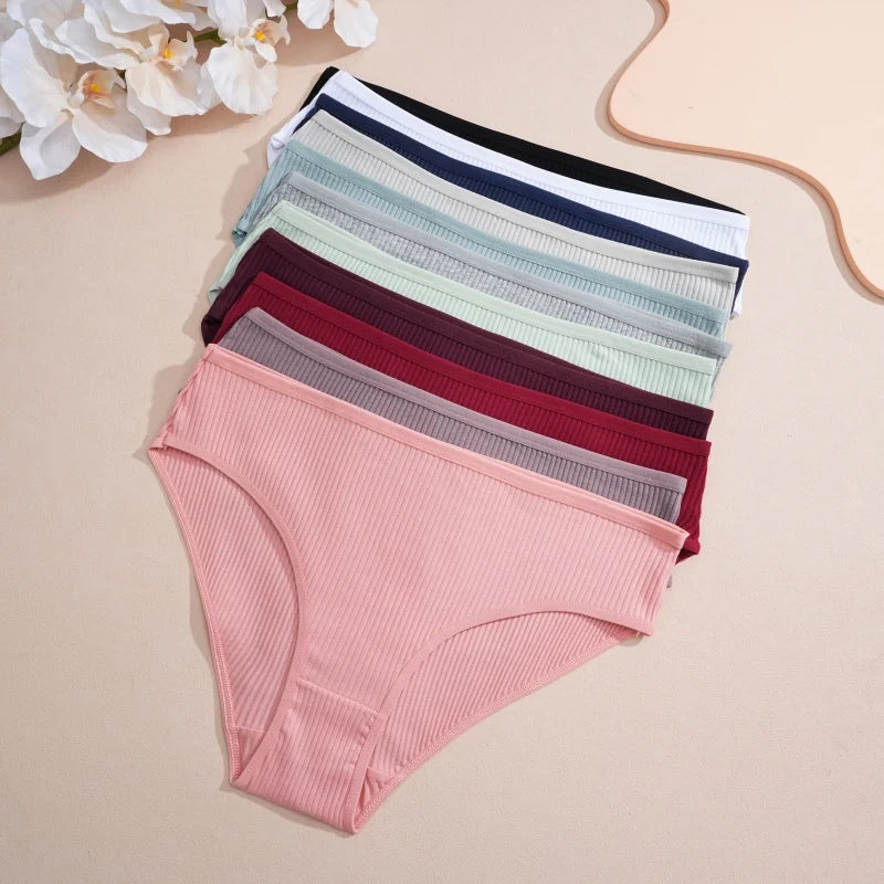 7Pcs/Set Women's Seamless Cotton Briefs Women Panties Solid Color Breathable Underwear Female Low Waist Soft Lingerie S-XXL