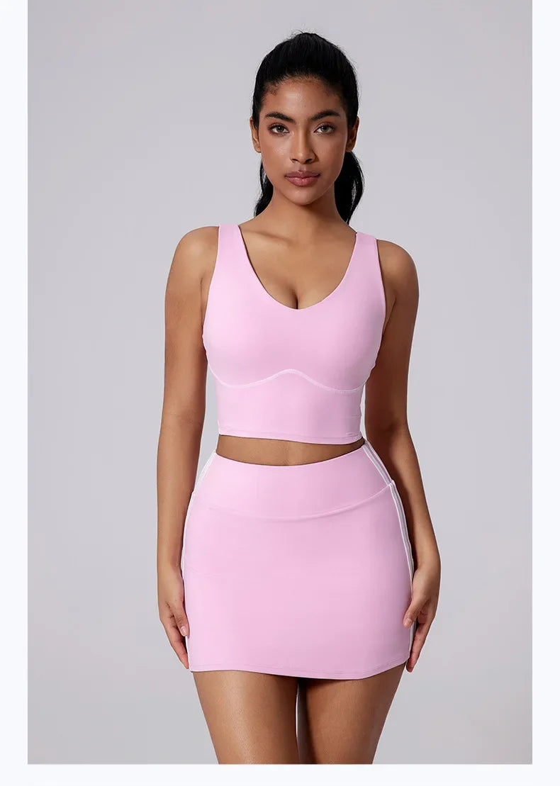Women Vest Tank Top Tennis Suit Fitness Yoga Set Casual Outdoor Short Skirt Running Golf Gym Suit Female Breathable Sportswear