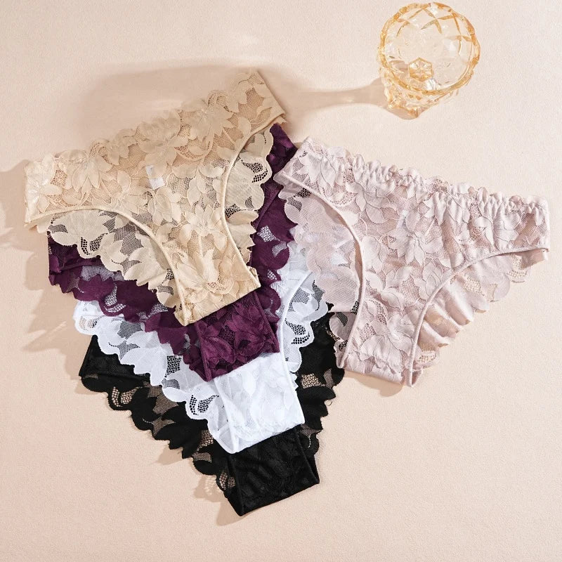 3Pcs/Set Sexy Floral Lace Underwear Panties Sets Hollow Out See-Through Romantic Lingerie Underwear Sexy Women Panties S-XL