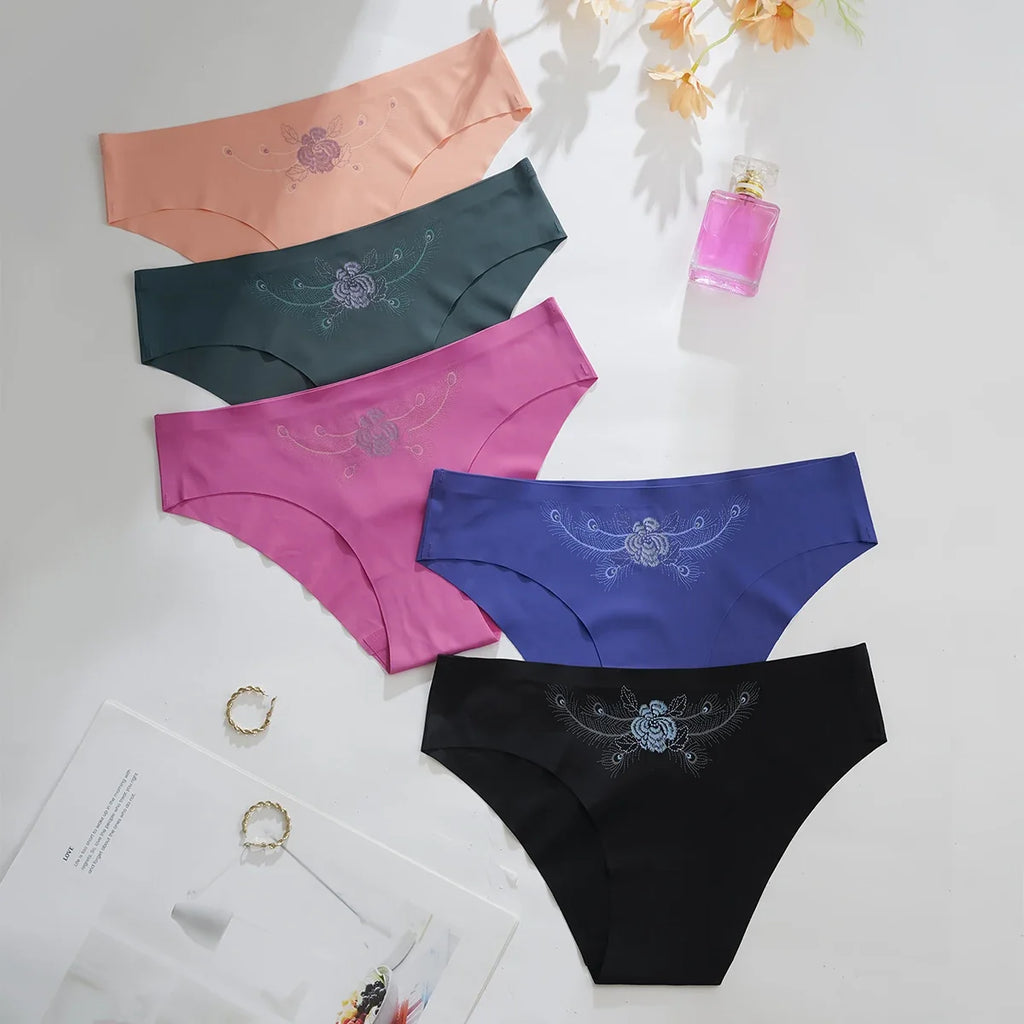 5pcs Ultra-thin Seamless Underwear Women's Invisible Panties Sexy Ice Silk Briefs Low Waist Breathable Stretchy Soft Lingerie