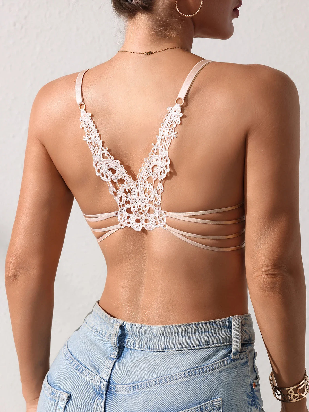 Women's Lace Butterfly Back Beauty Push up Sexy Bras Modern Trend Solid Color Front Buckle Bra for Woman