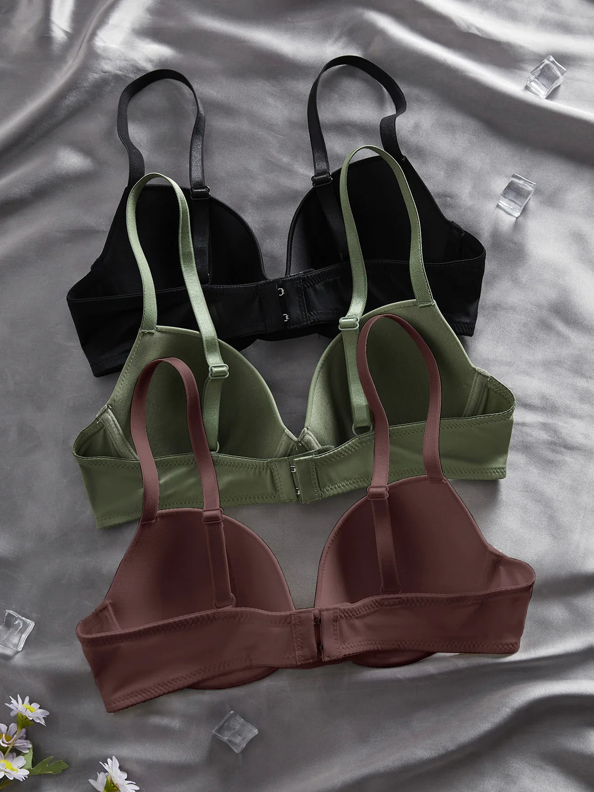 3Pcs Solid Women's Underwear Set Everyday Push up Bra Basic Underwire Bras Supportive and Comfortable Unpadded Women's Bra