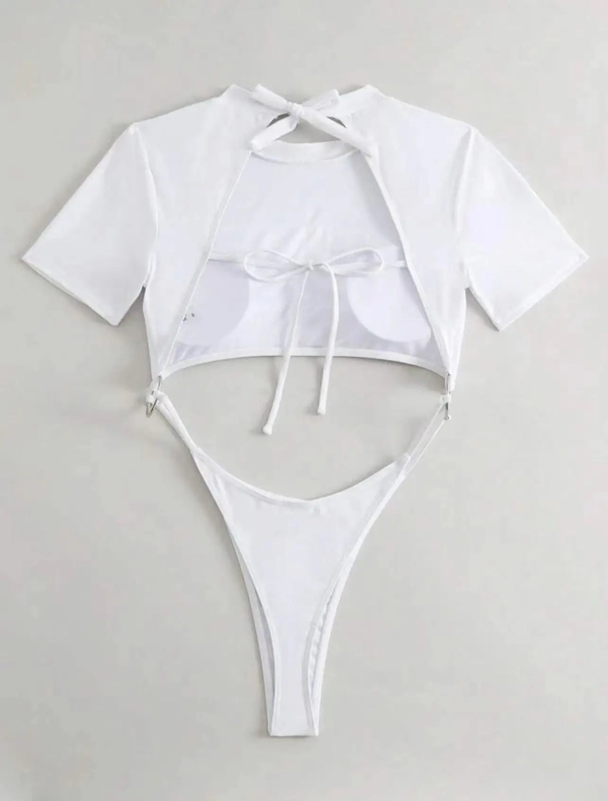 Bikini Women Swimsuit 2024 Blue Short Sleeve Hollow Out Thong Monokini Brazilian Beach Bathing Suit Push Up One Piece Swimwear