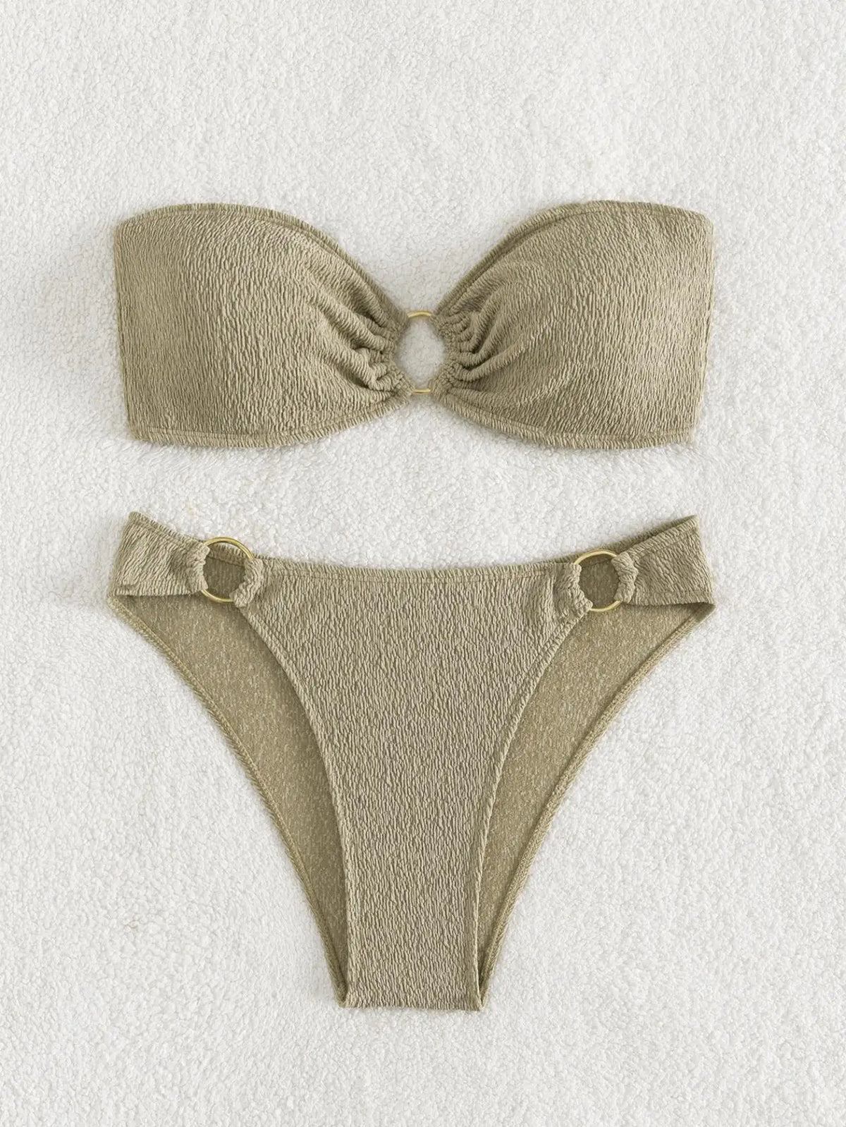 Sexy Bandeau Bikinis Sets Women Metal Ring Linked Push Up Micro Swimsuit 2025 Solid Bathing Suit Thong Swimwear Trajes De Baño