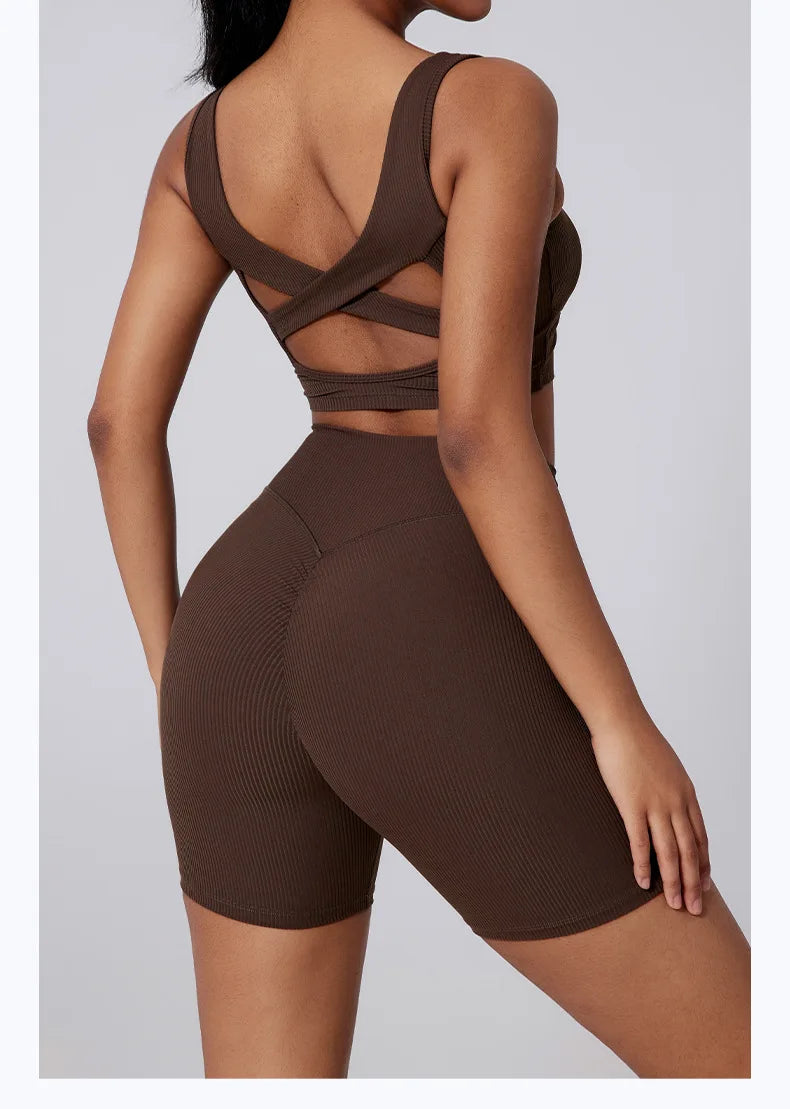Women Yoga Suit Tracksuit Sports Bra High Waist Legging Shorts Outfit Gym Set Fitness Running Workout Clothes Push Up Sportswear