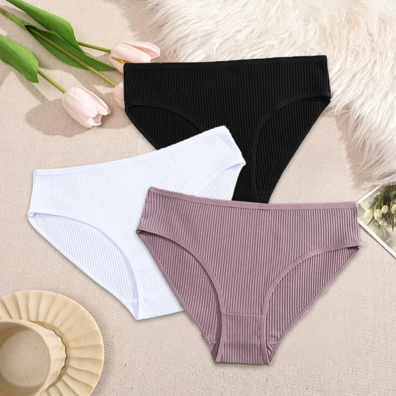 3Pcs/Set Women's Seamless Cotton Briefs Women Panties Solid Color Breathable Underwear Female Low Waist Soft Lingerie S-XXL