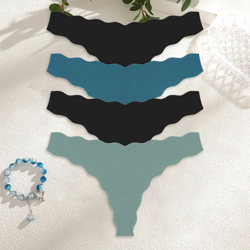 4PCS Women Seamless Panties Wavy Design Ultra-thin Panties Women Ice Silk Underwear Sexy Panty Low Waist G-string Female Solid