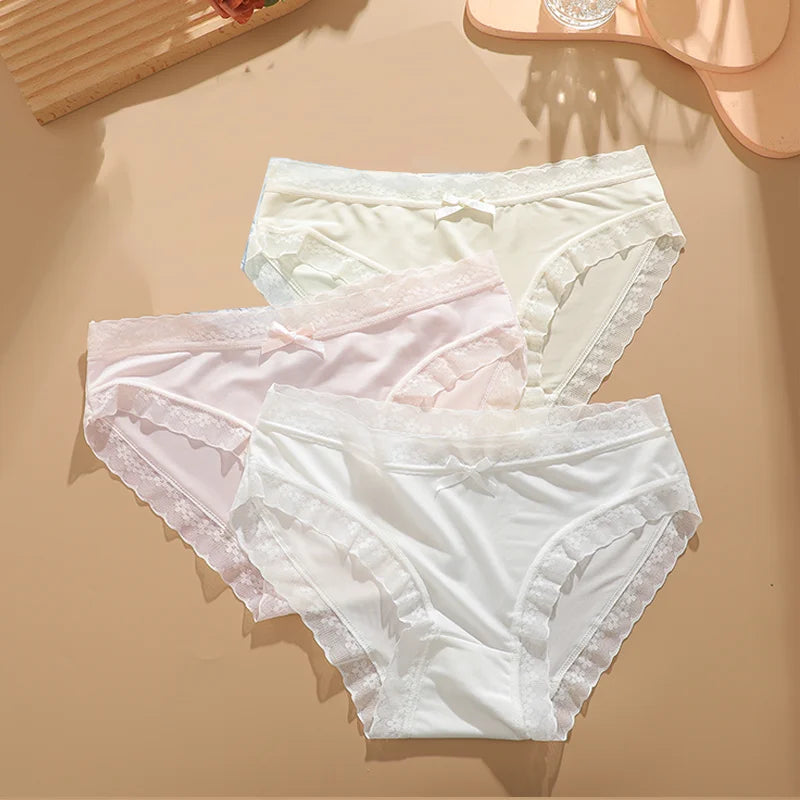 3Pcs/Set Women Ice Silk Seamless Briefs Sexy Comfortable Stretchy Semi Sheer French-Cut Panties Women's Underwear Breathable