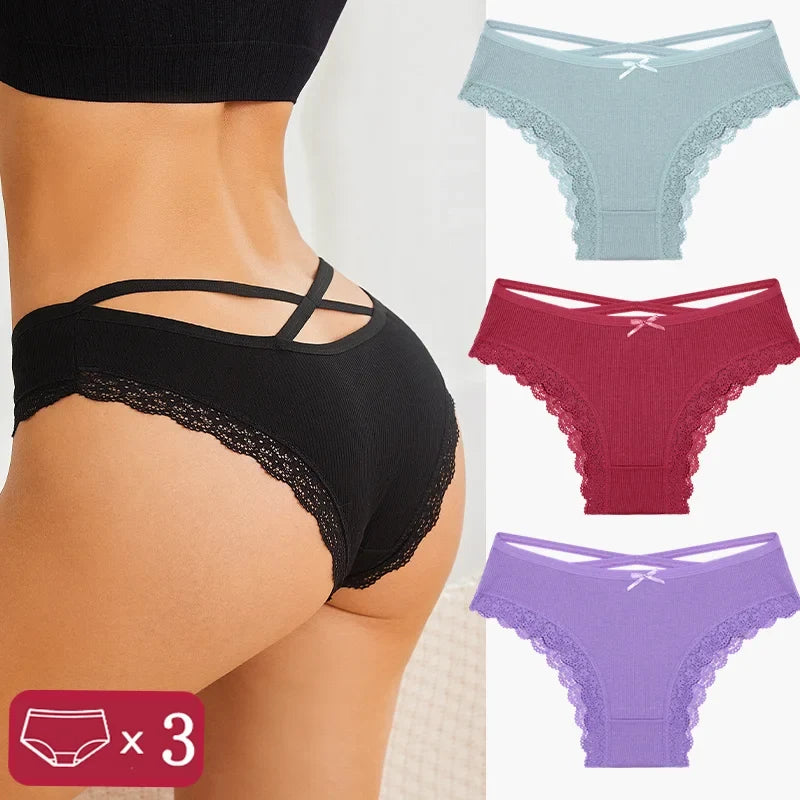 3Pcs Women Cotton Panties Seamless Hollow Sexy Design Unique Low Waist Women Panty Breathable Girl Underwear Soft Lingerie S-XL