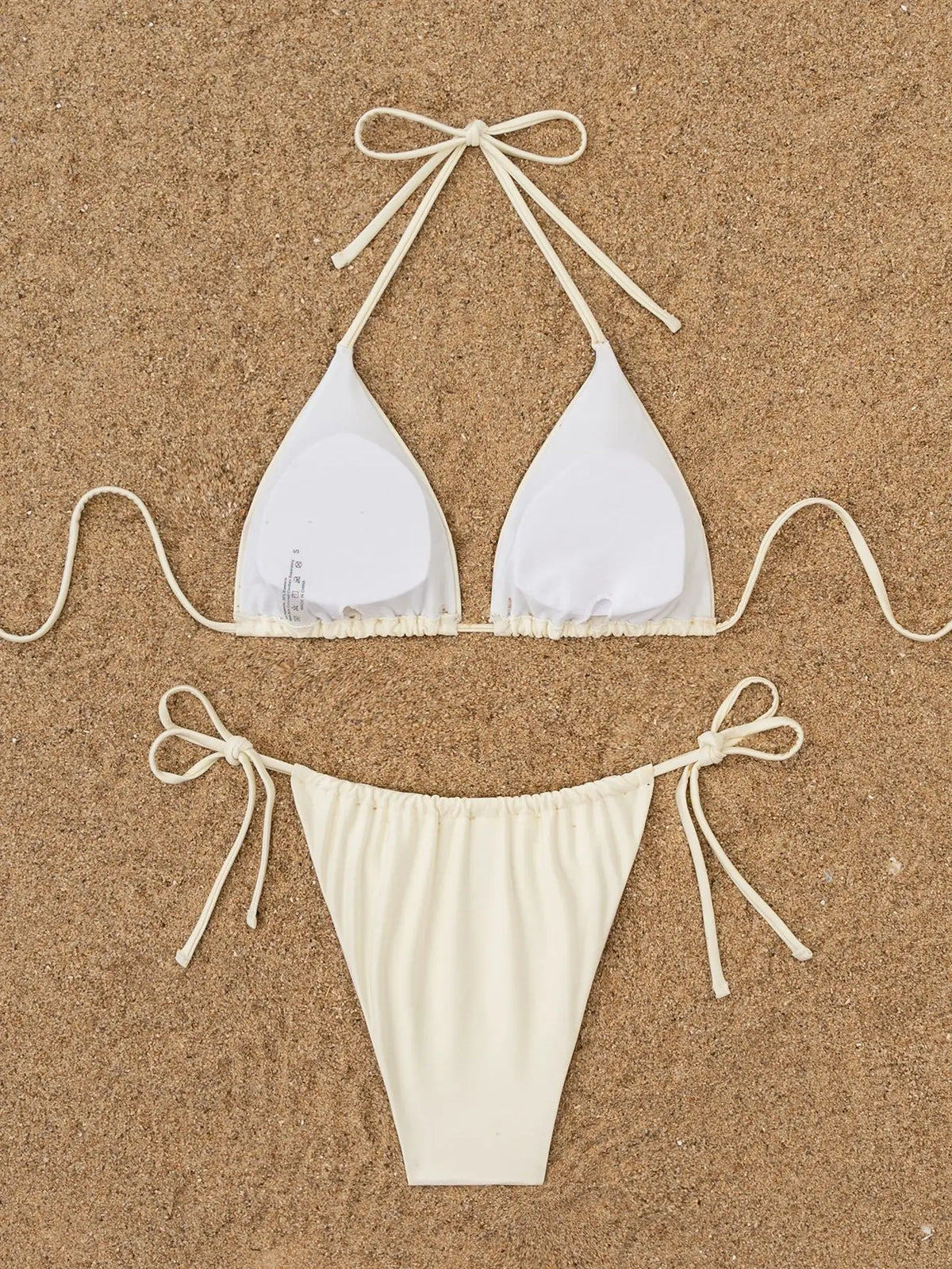 Sexy Beige 3D Pearls Coconut Tree Bikini Set 2025 Women Halter Push Up Pleate Thong Swimsuit Beach Bathing Suit Micro Swimwear