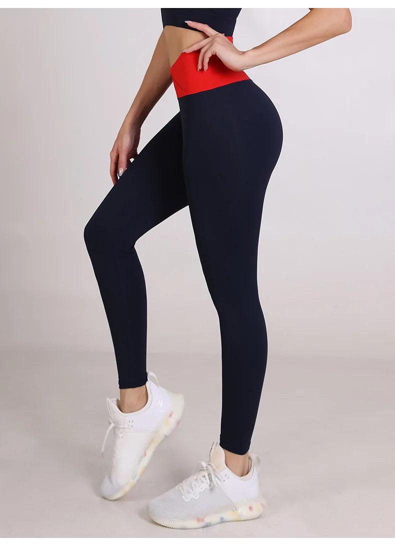 Spliced V-shaped Waist Sportwear Yoga Pants for Women 2025 Training Gym Clothes Wrap Tights Leggings Female Clothing