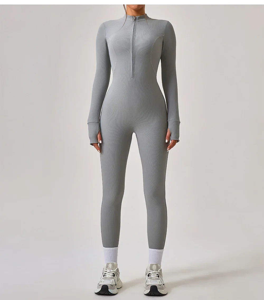 Women's Jumpsuits One-Piece Suit Yoga Set Zipper Long Sleeve Gym Push Up Workout Clothes Fitness Bodysuit Sportswear Tracksuit