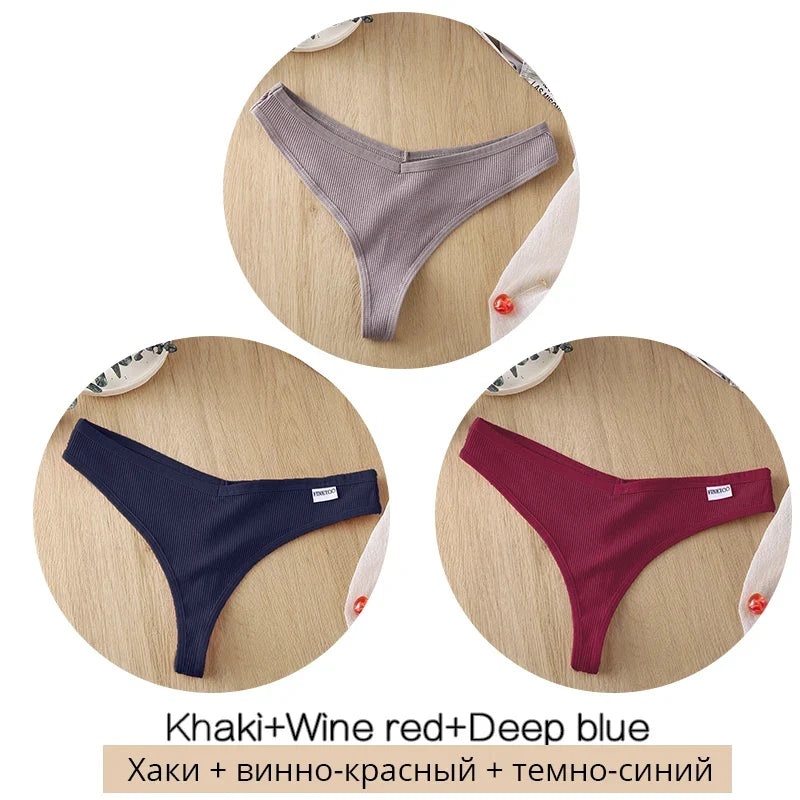3Pcs/Set Women Cotton Thongs Panties Sexy Low Waist G-String Briefs Ladies Brazilian Lingerie Girls Breathable Intimates Bikini