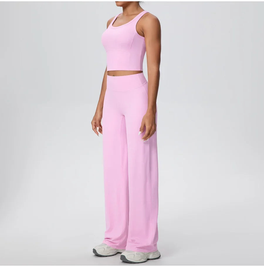 2PCS Yoga Set Women Tracksuit Nude Feeling Workout Sets Gym Clothes Push Up Fitness Running Sportswear Sport Straight tank suit