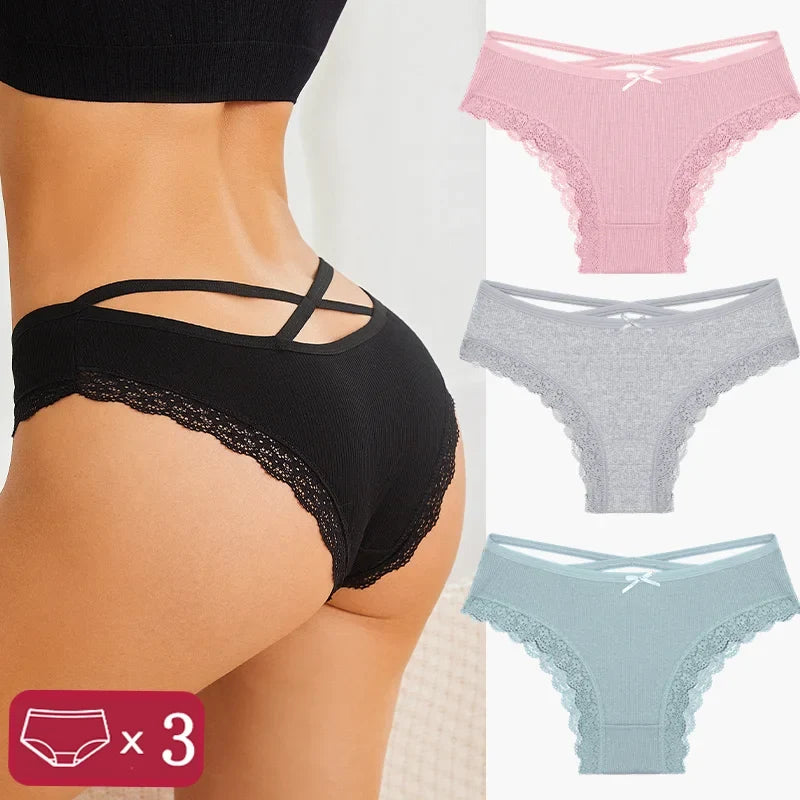 3Pcs Women Cotton Panties Seamless Hollow Sexy Design Unique Low Waist Women Panty Breathable Girl Underwear Soft Lingerie S-XL