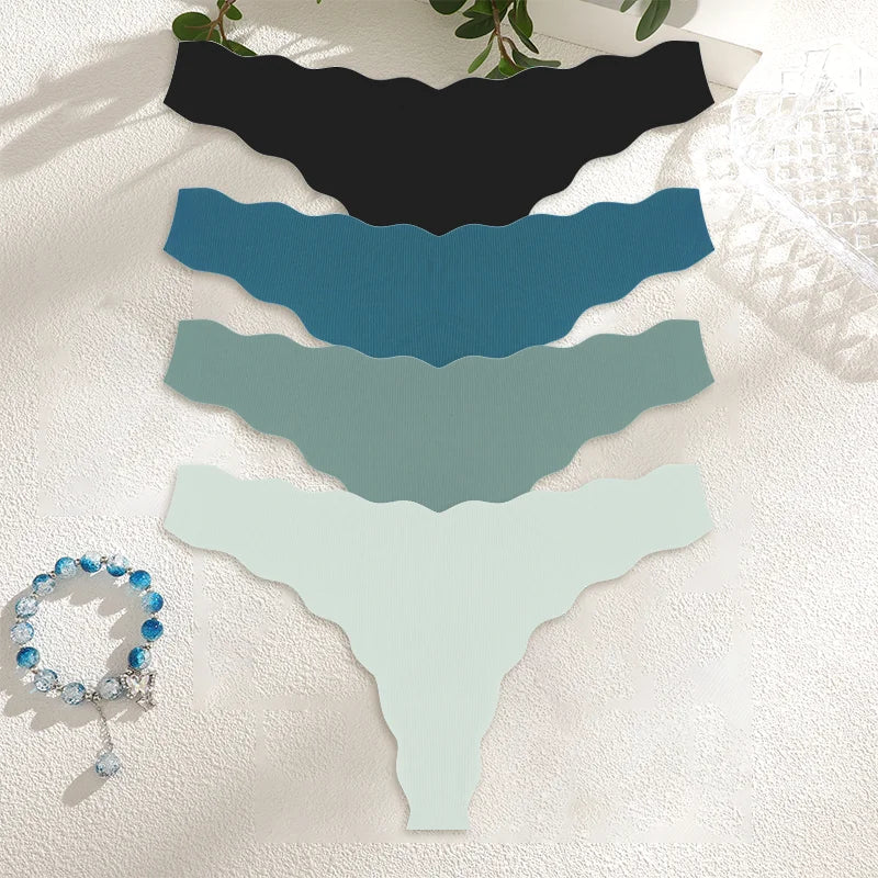 4PCS Women Seamless Panties Wavy Design Ultra-thin Panties Women Ice Silk Underwear Sexy Panty Low Waist G-string Female Solid