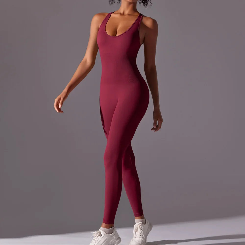 Seamless One-Piece Yoga Jumpsuit Women Fitness Sports Overalls Dance Workout Set Stretch Bodysuit Gym Clothes Push Up Sportswear