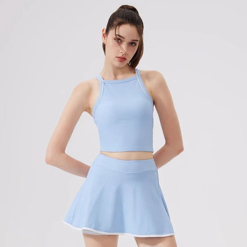 2PCS Women Tracksuit Yoga Set Gym Bra Sports Short Skirt Workout Sportswear Running Tennis Clothing Gym Wear Athletic Sport Suit