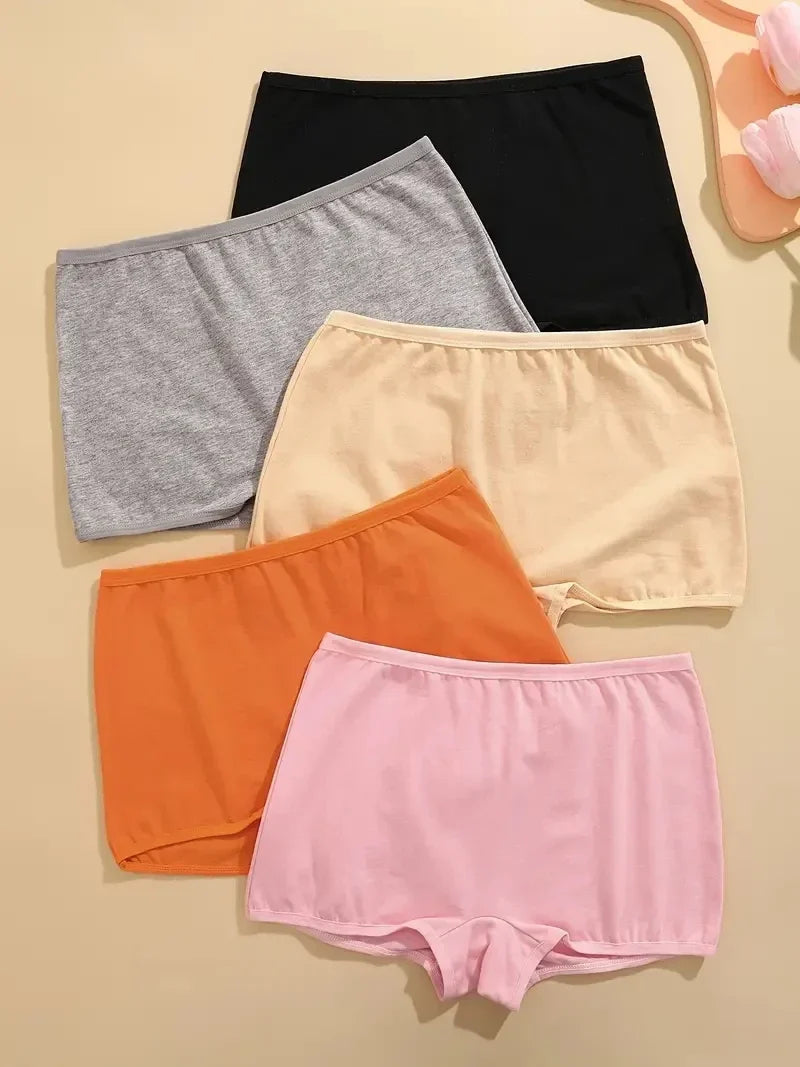 5Pcs Women's Cotton Underwear Boxers Seamless Sports Panties Female Solid Color Briefs Cozy Lingerie Intimate Underpants XS-XL