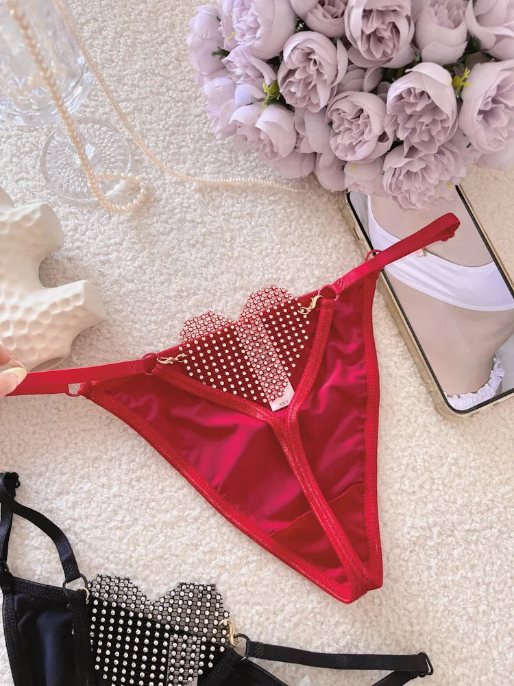 Diamonds Sexy Girls Thong Women Panties Letter Rhinestones G String Briefs Hot Erotic Underwear Low Waist Female Intimates