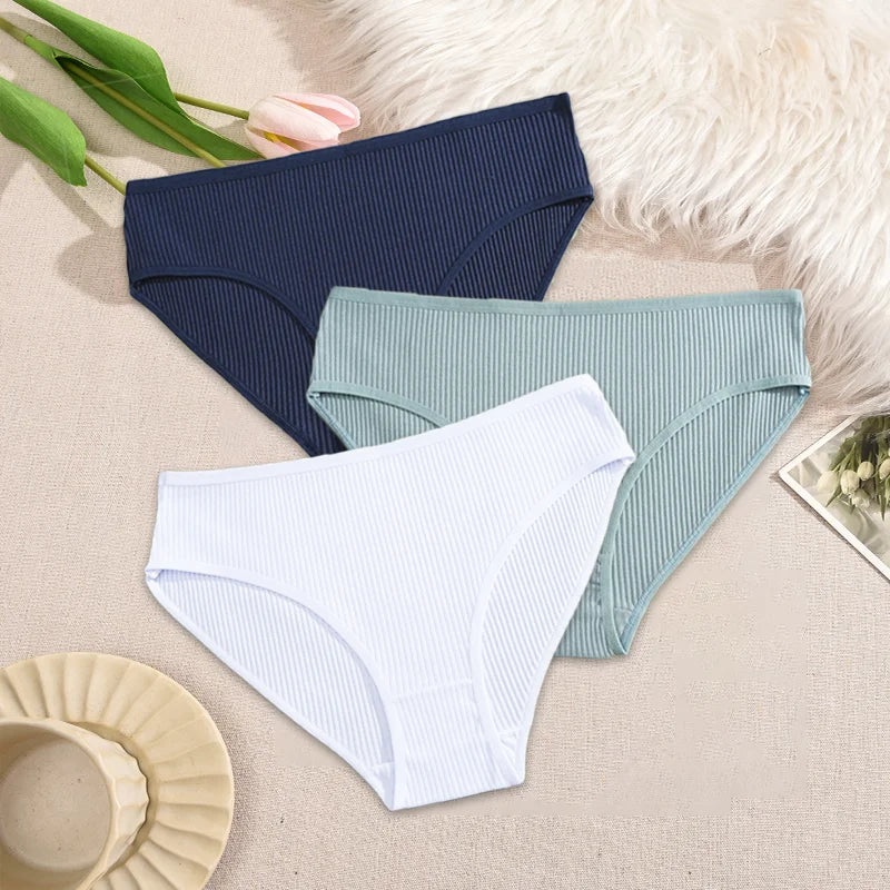 3Pcs/Set Women's Seamless Cotton Briefs Women Panties Solid Color Breathable Underwear Female Low Waist Soft Lingerie S-XXL