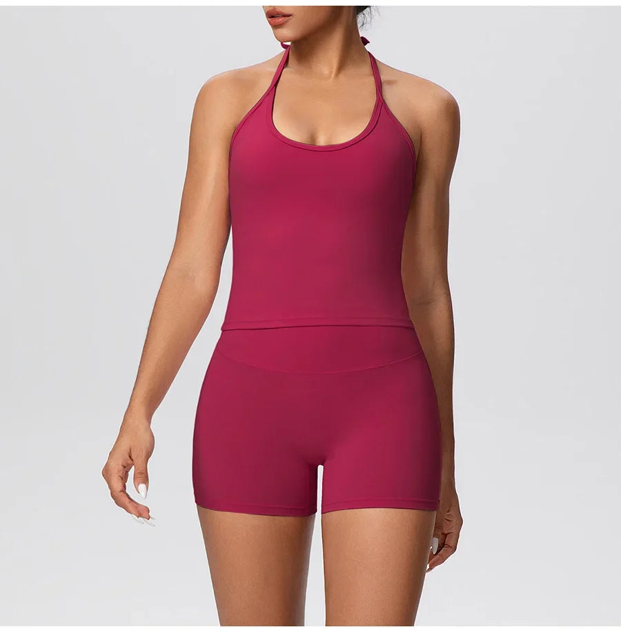 New 2Pcs Yoga Sets Naked Feel Women Workout Fitness Gym Clothes High Waist Yoga Shorts And Sports Bra Impact Shorts Workout Sets