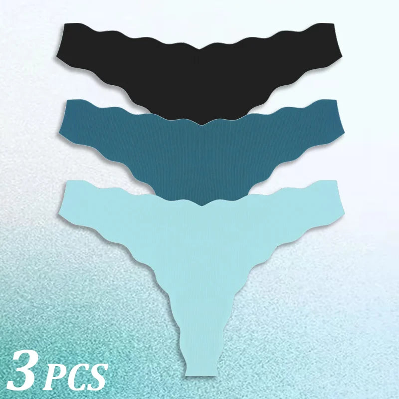 3PCS Women Seamless Panties Wavy Design Ultra-thin Panties Women Ice Silk Underwear Sexy Panty Low Waist G-string Female Solid