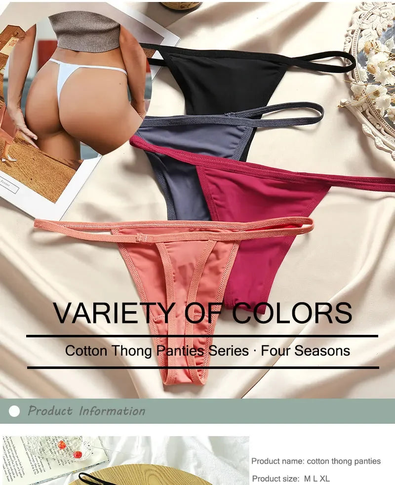 New 3PCS/Set Cotton Bikini Panties Women Sexy Solid Color Low Waist Thongs Female Breathable G-String Underwear Comfort Lingerie