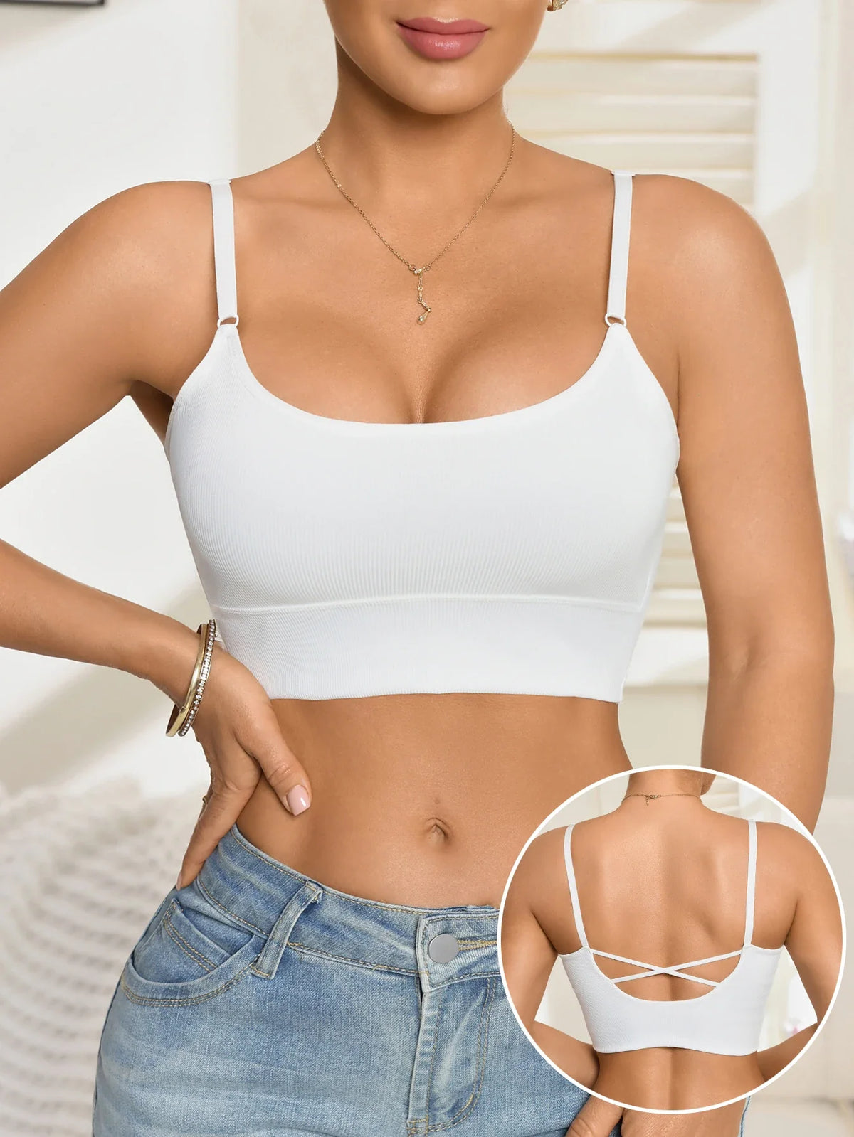 Women's Cropped Padded Camisole Tank Top Solid Korean Sleeveless Tank Top Beauty Underwear