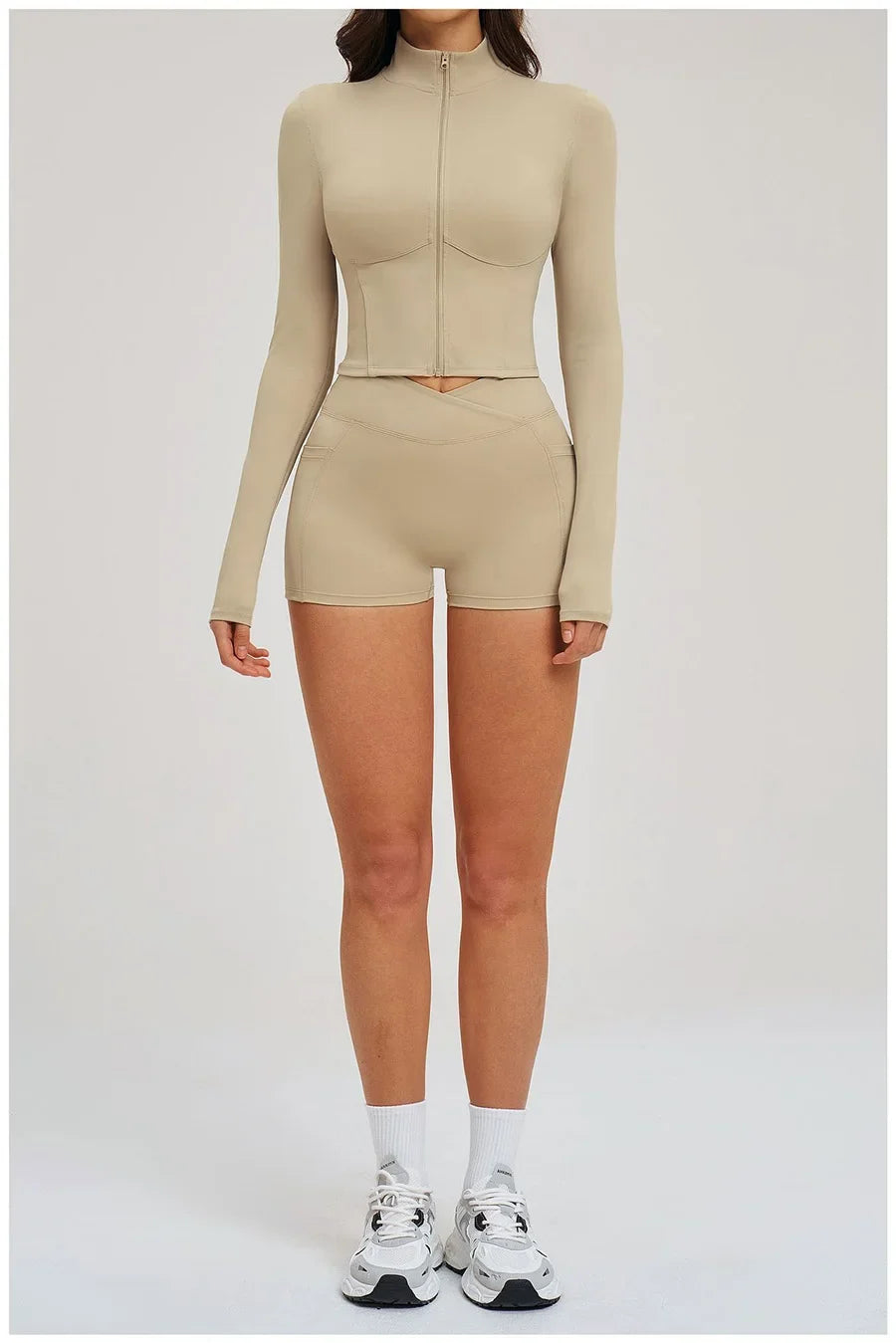 Yoga Suit Women Tracksuit Long-sleeved Jacket Shorts Suit Outfit Gym 2PCS Set Fitness Running Workout Clothes Push Up Sportswear