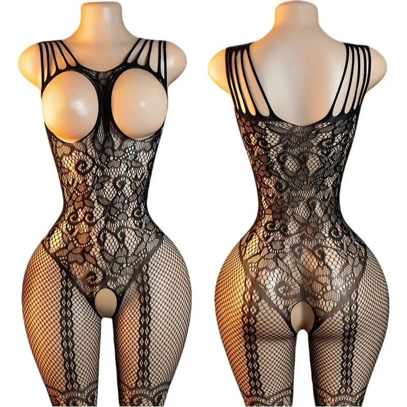 Transparent Fishnet Hollow Lingerie Set Women Hanging Neck Erotic Crotchless Bodystockings Open Bras BodySuits Hot Underwear Set