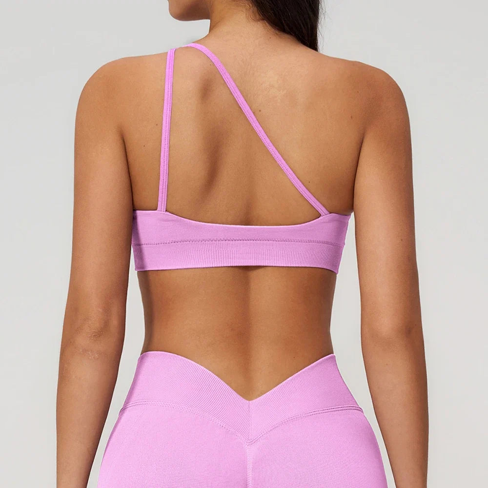 Summer Shockproof Sport Bra Women's Beautiful Back Gym Sports Underwear Women Oblique Shoulder Straps Running Fitness Yoga Bra