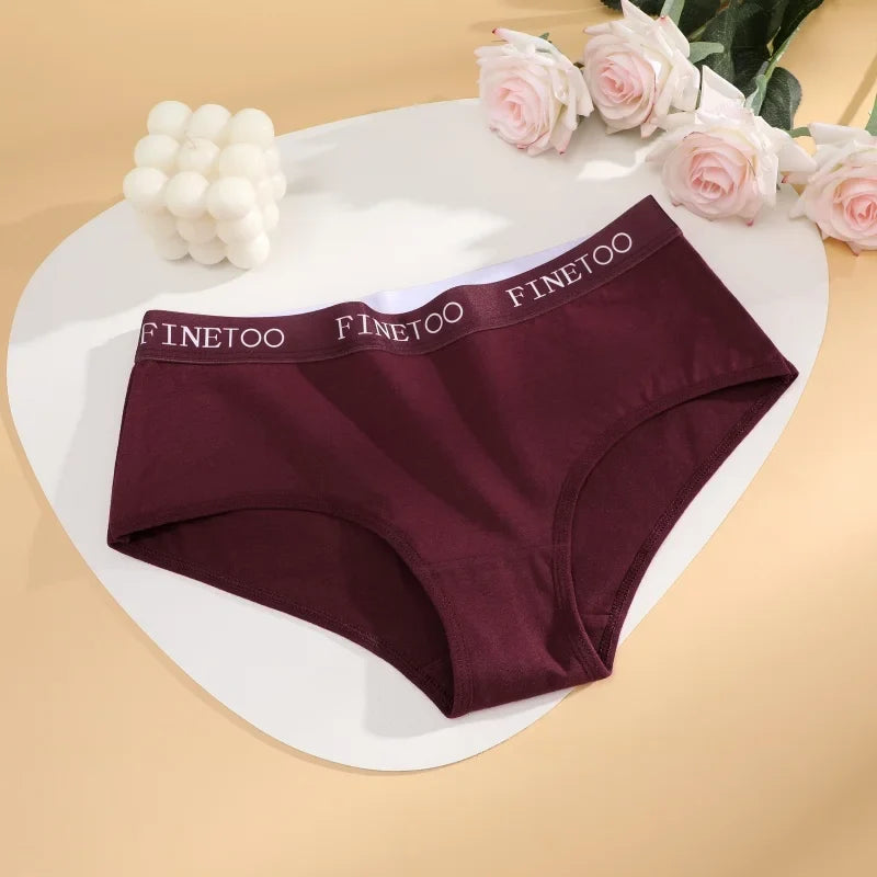 FINETOO 4Pcs Women's  Cotton Panties Sexy Breathable Low Waist  Briefs Letter Straps Underwear Soft Stretch Comfortable Lingerie